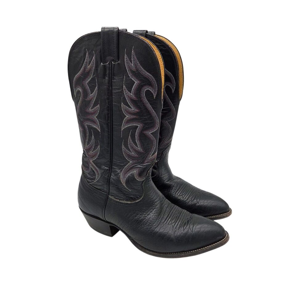 Nocona Mens Black Leather Western Cowboy Boots Embroidered Made in USA 8.5 8 ½ E